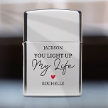 Valentines You Light Up My Life Zippo Lighter<br><div class="desc">Modern valentines day gift featuring the name of the recipient,  the cute saying 'you light up my life',  a red love heart,  and the name of who its from.</div>