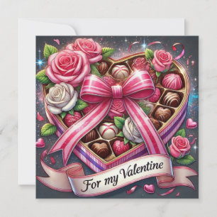 Valentines's Day Box of Chocolates and Roses Holiday Card
