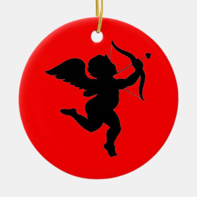 Valentines's Day Gift Cupid Silhoutte Ceramic Ornament (Front)