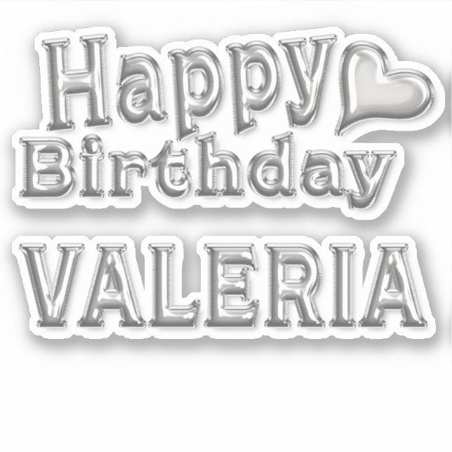 Valeria Happy Birthday silver Sticker (Front)