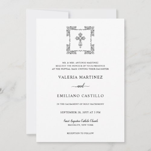 Valeria Modern Black Script Wedding with RSVP Invitation