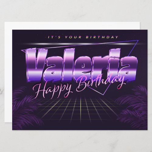 Valeria Name First name lila retro card Birthday