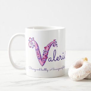 Valerie name meaning decorative V monogram mug