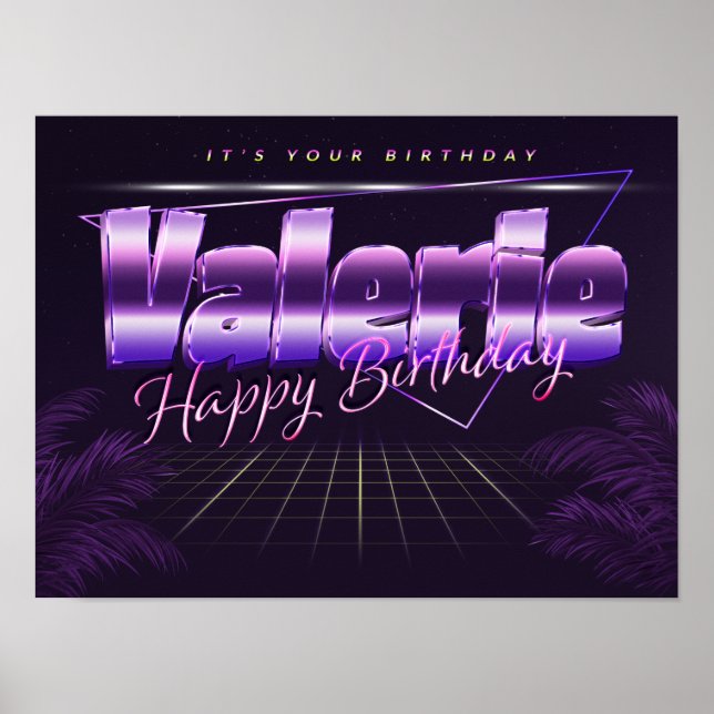 Valerie Name Vorname lila retro Poster Geburtstag (Front)