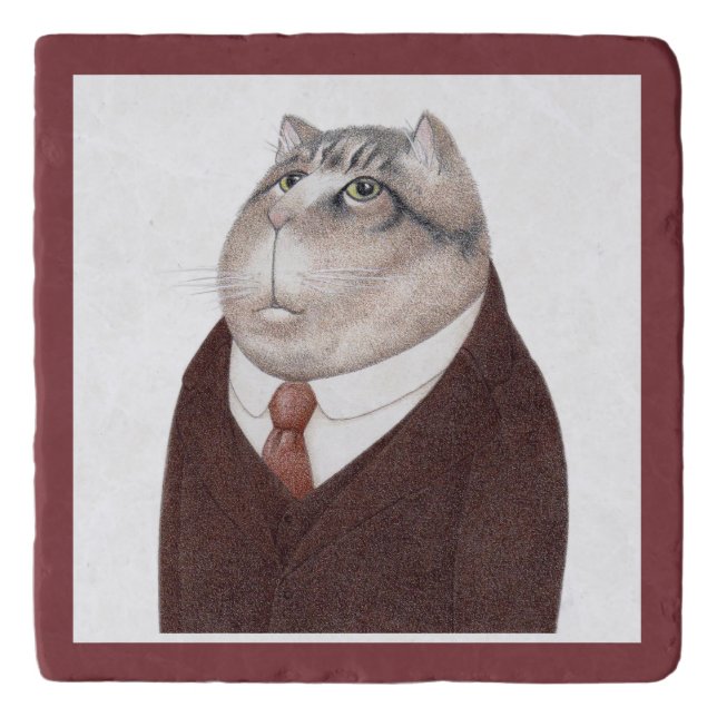 VALET CAT Marble Stone Trivet (Front)