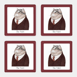 VALET CAT Square Acrylic Coasters + Text