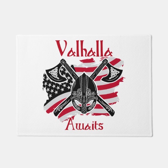  Valhalla Awaits - American Flag Doormat (Front)