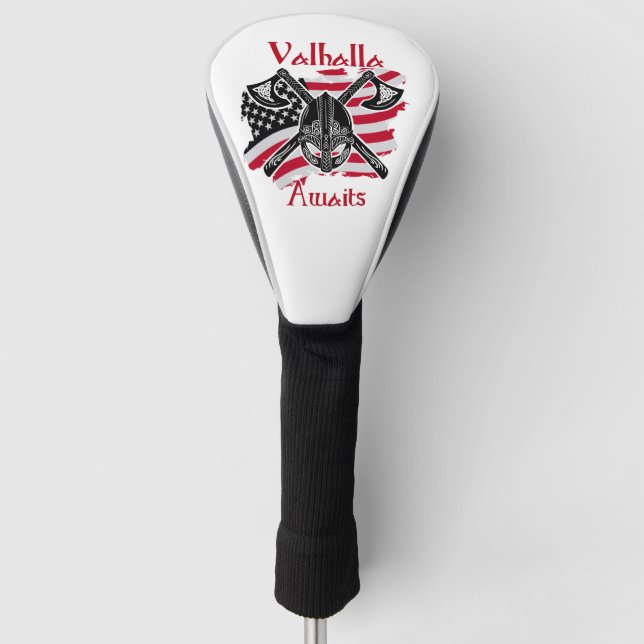  Valhalla Awaits - American Flag Golf Head Cover (Front)