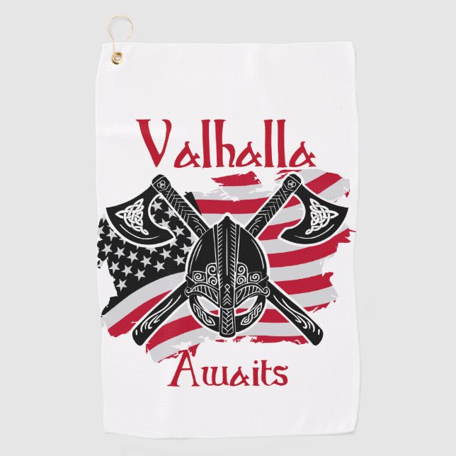  Valhalla Awaits - American Flag Golf Towel (Front)