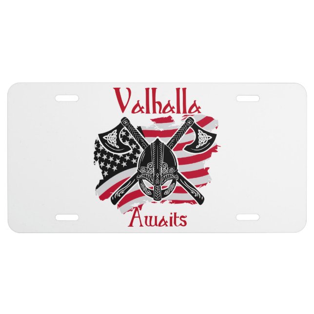  Valhalla Awaits - American Flag License Plate (Front)