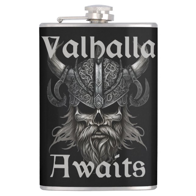  Valhalla Awaits - Skull Flask (Front)
