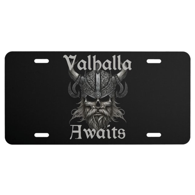  Valhalla Awaits - Skull License Plate (Front)