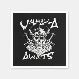 Valhalla Awaits Viking Skull Warrior Axe Gift Napkins