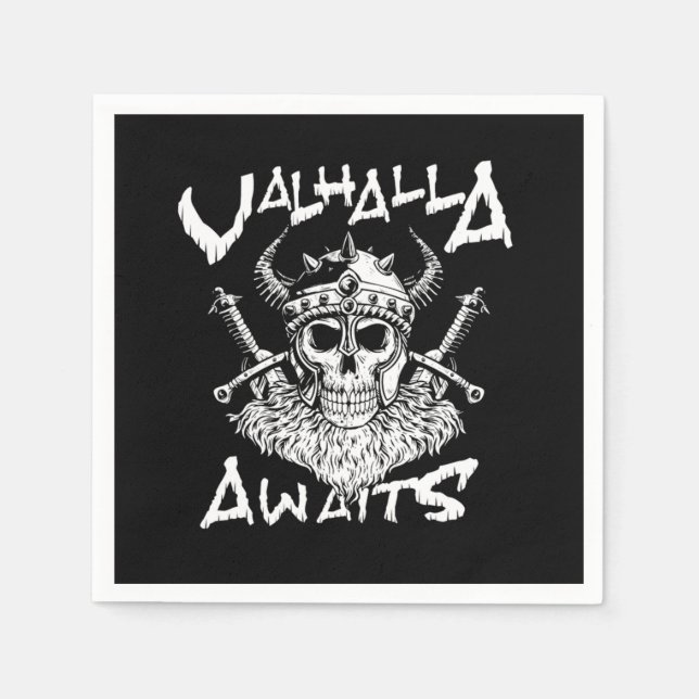 Valhalla Awaits Viking Skull Warrior Axe Gift Napkins (Front)