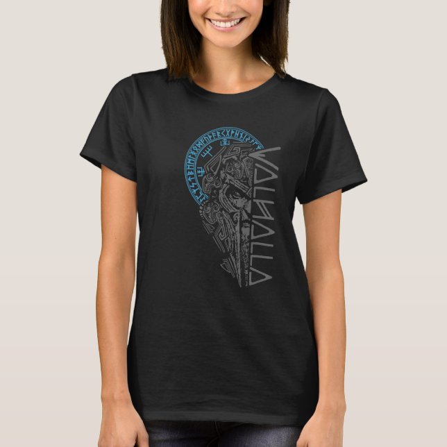 Valhalla Odin In Mask Runes Norse Compass Viking T-Shirt (Front)