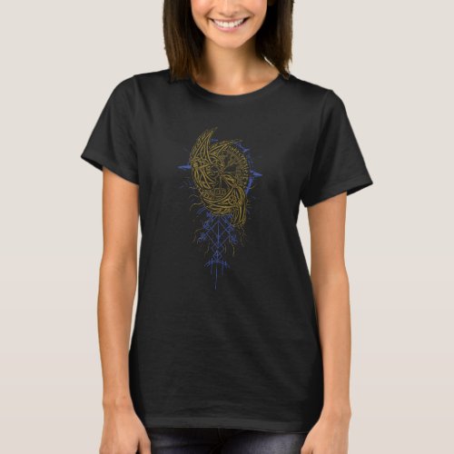 Valhalla Raven Ravens Odins Runes Norse Compass V T_Shirt