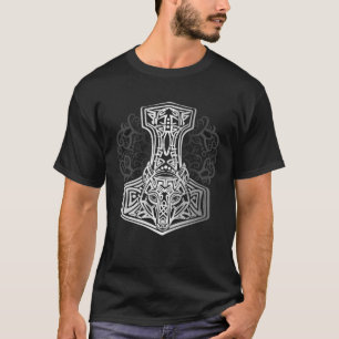 Valhalla Wolf Mask Odin Hammer Norse Runes Viking T-Shirt