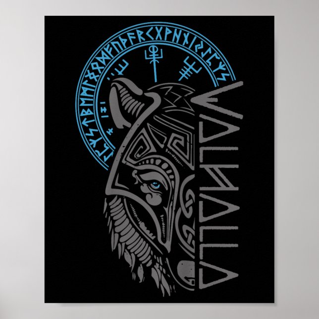 Valhalla Wolf Mask Odin Runes Norse Comp Viking  Poster (Front)