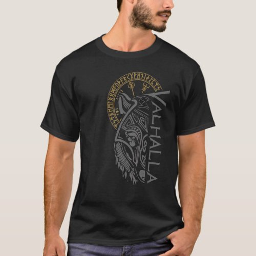 Valhalla Wolf Mask Odin Runes Norse Compass Viking T_Shirt