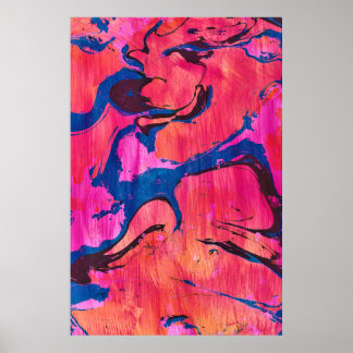 Valiant 1 Red Blue Ebru Style Abstract Art Print