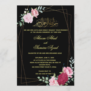 Valima Ceremony Wedding Invitation Gold Black
