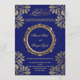 Valima Nikah Ceremony Wedding Invitation Gold Blue