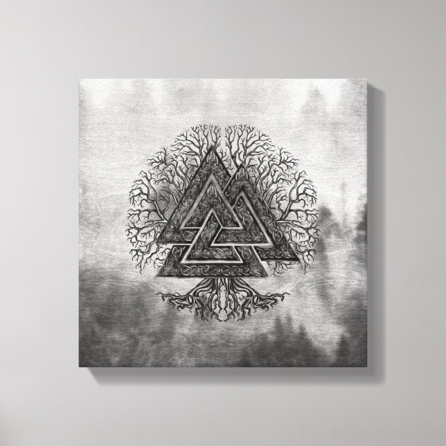 Valknut and Tree of Life Yggdrasil Canvas Print (Front)
