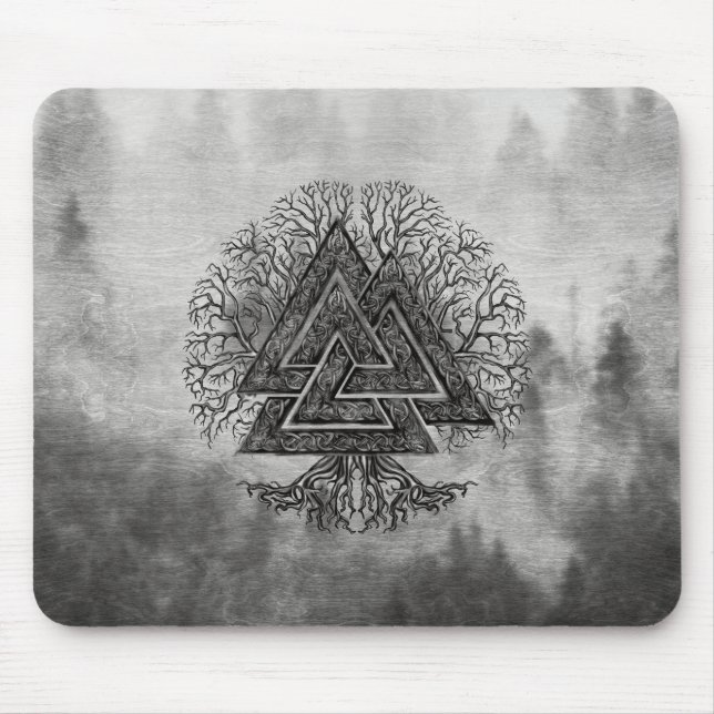 Valknut and Tree of Life Yggdrasil Mouse Pad (Front)