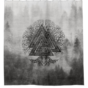 Valknut and Tree of Life Yggdrasil Shower Curtain