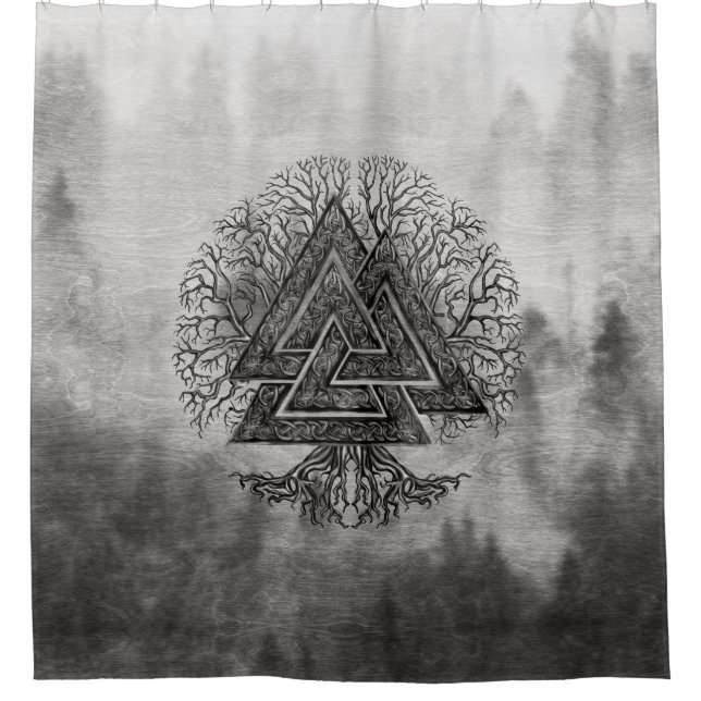 Valknut and Tree of Life Yggdrasil Shower Curtain (Front)
