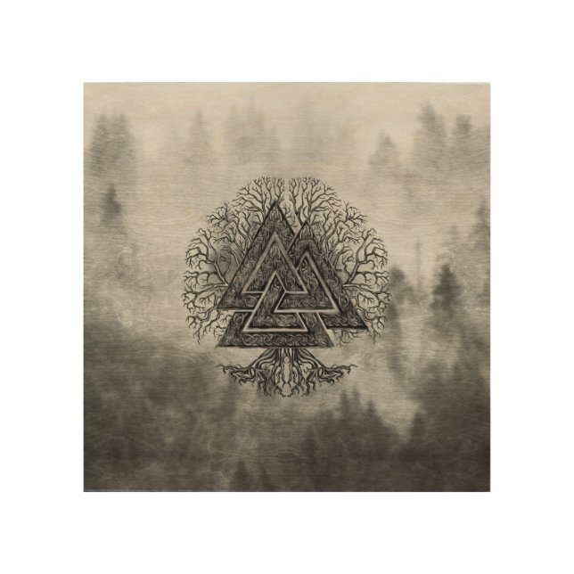 Valknut and Tree of Life Yggdrasil Wood Wall Art (Front)