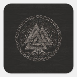 Valknut and Tree of Life Yggrdrasil Square Sticker