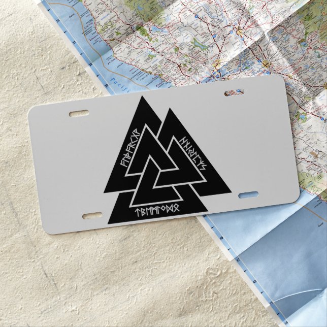 Valknut Etched Runes License Plates (In Situ)