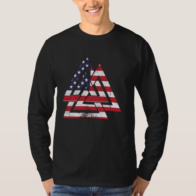 Valknut Symbol America Usa Flag Patriotic Viking W T-Shirt (Front)