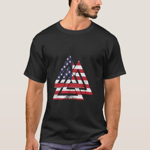 Valknut Symbol America Usa Flag Patriotic Viking W T_Shirt
