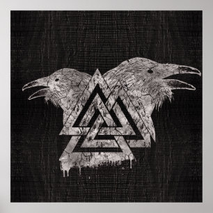 Valknut Symbol and Raven Poster