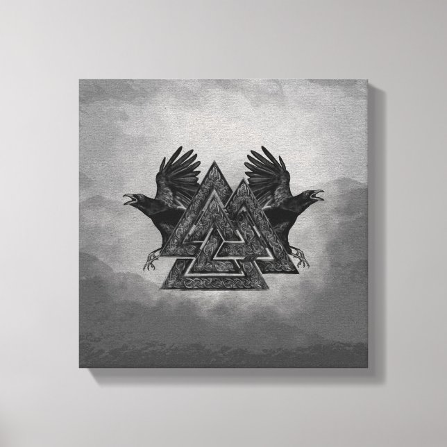 Valknut Symbol and Ravens Canvas Print (Front)
