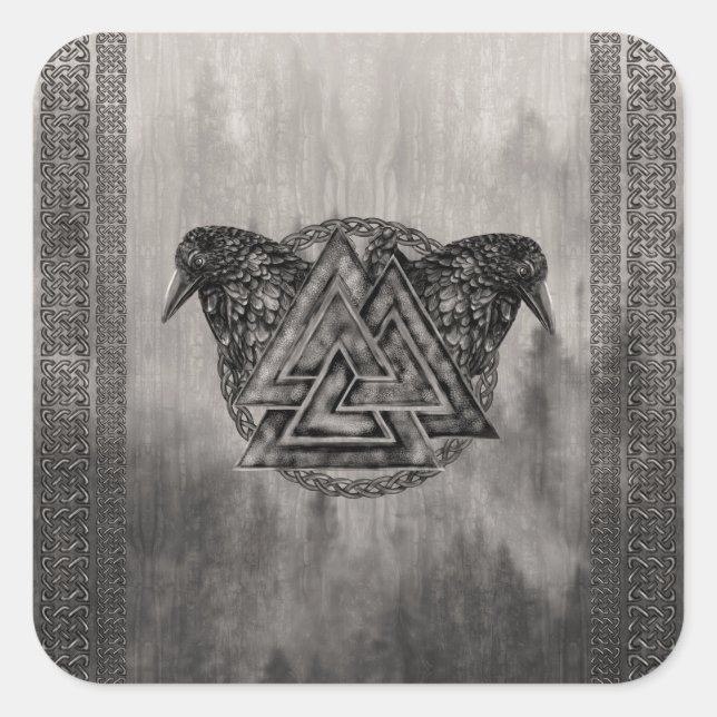 Valknut Symbol and Ravens Square Sticker (Front)