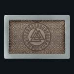 Valknut Symbol and Runes on Celtic Pattern on Wood Rectangular Belt Buckle<br><div class="desc">Valknut Symbol and Runes on Celtic Pattern on Wood</div>
