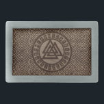 Valknut Symbol and Runes on Celtic Pattern on Wood Rectangular Belt Buckle<br><div class="desc">Valknut Symbol and Runes on Celtic Pattern on Wood</div>