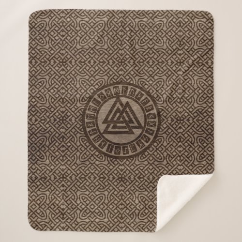 Valknut Symbol and Runes on Celtic Pattern on Wood Sherpa Blanket