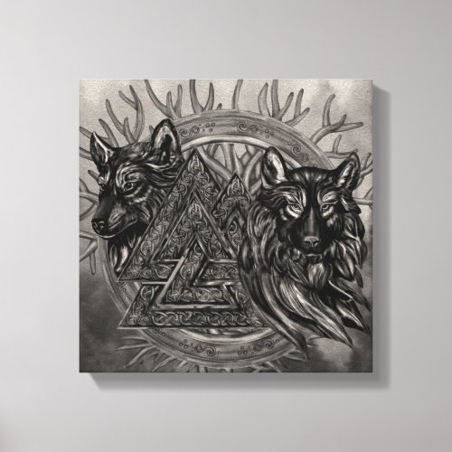 Valknut Symbol and Wolves Canvas Print