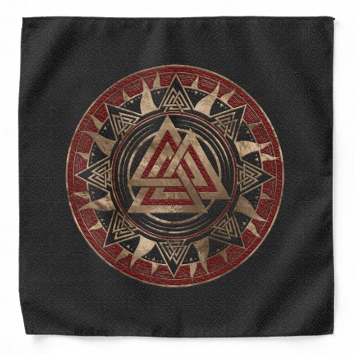 Valknut Symbol Black and Red Leather and gold Bandana