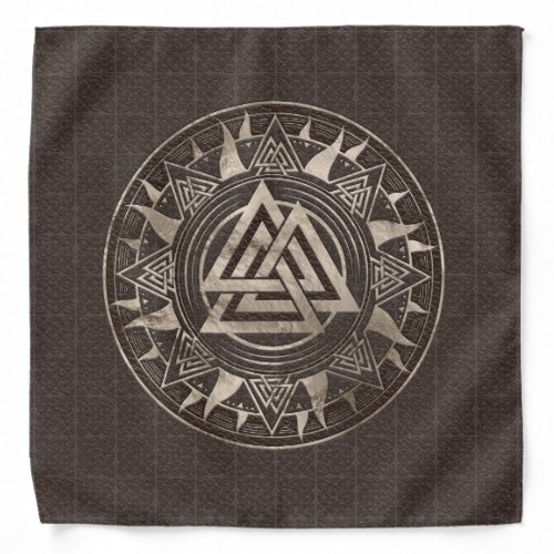 Valknut Symbol  _ Brown Leather and gold Bandana