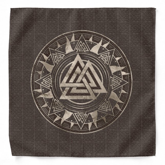 Valknut Symbol  - Brown Leather and gold Bandana (Front)