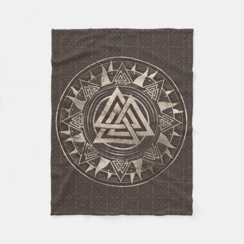 Valknut Symbol  _ Brown Leather and gold Fleece Blanket