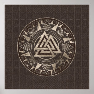 Valknut Symbol  - Brown Leather and gold Poster