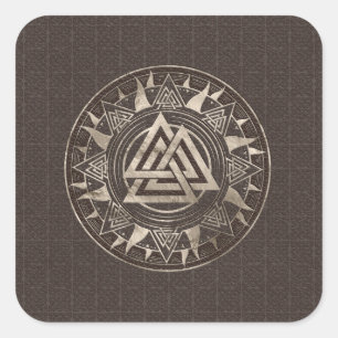 Valknut Symbol - Brown Leather and gold Square Sticker
