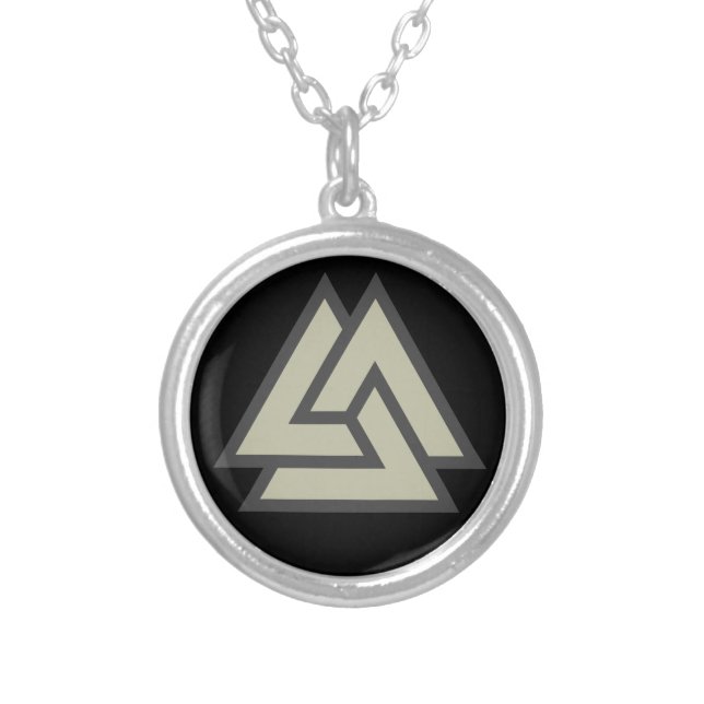 Valknut symbol silver plated necklace (Front)