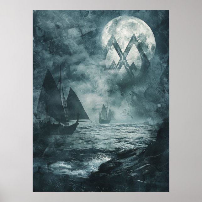 Valknut Viking Ships Samhain Halloween Nordic Poster (Front)